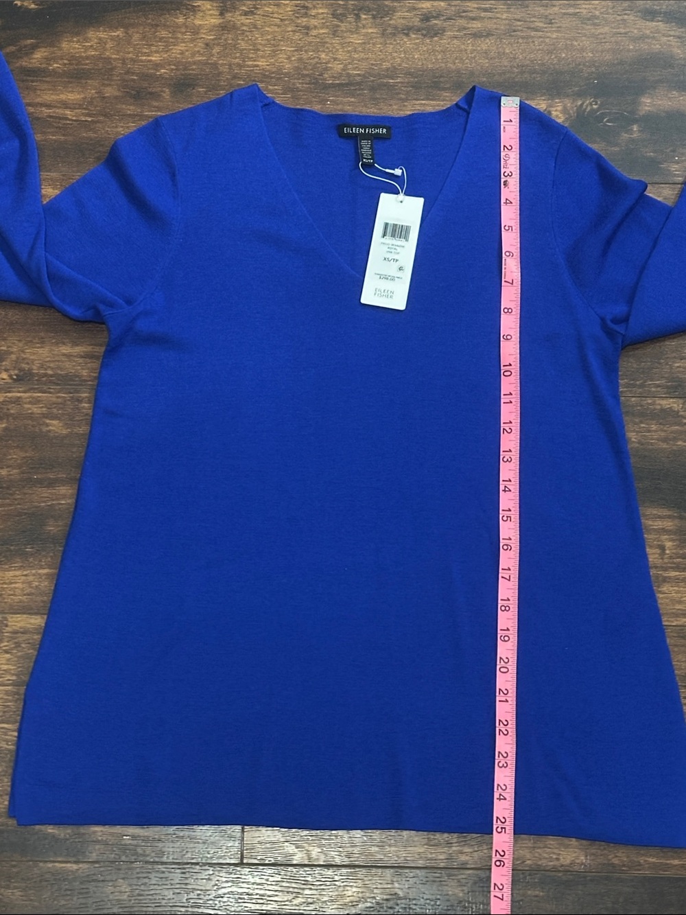 ✨ Eileen Fisher Royal Blue Merino Wool 3/4 Sleeve V-Neck Top XS NWT 💙 - Picture 5 of 6